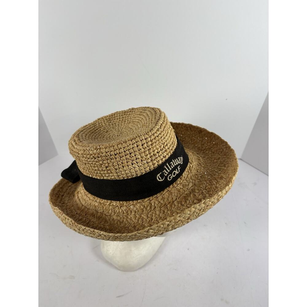 Scala Straw Hat Boater Wide Brim Sun Hat Callaway Ribbon Band Golf Hat Tan